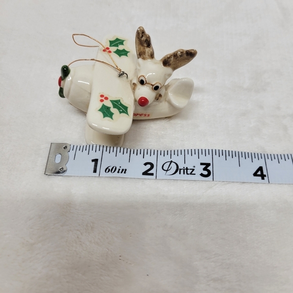 Fitz And Floyd Holly Express Reindeer Plane Christmas Ornament Vintage 1978 - Picture 9 of 11
